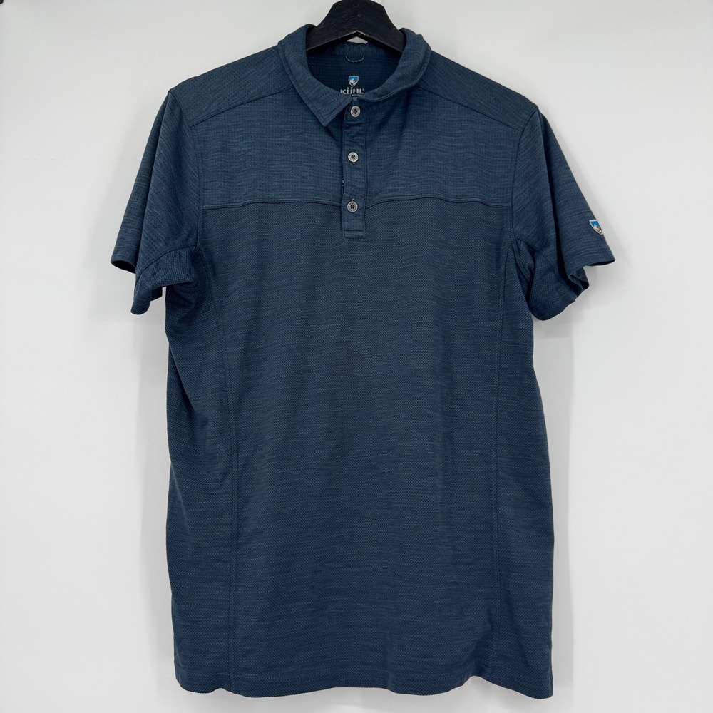 Kuhl Mens Medium Blue Short Sleeve Polo Shirt Performance Hiking Outdoor Casual